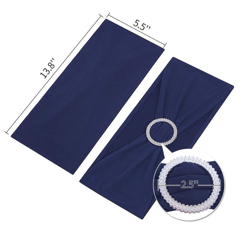 Peomeise 50pcs Navy Spandex Chair Sashes with Buckle Slider for Wedding, Party Decoration - Image 4